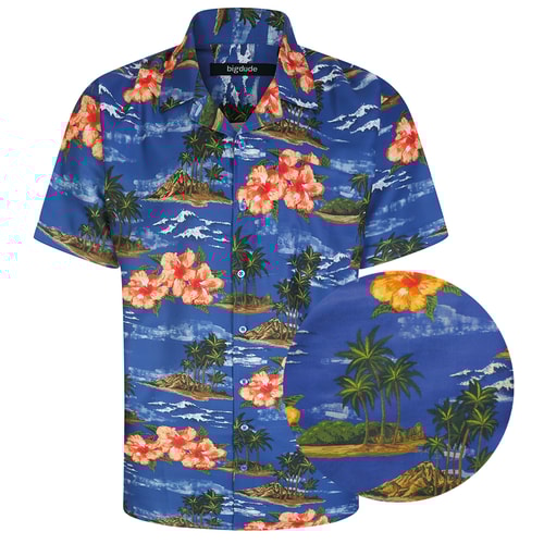 Bigdude Relaxed Collar Blumendruck Kurzarmhemd Blau